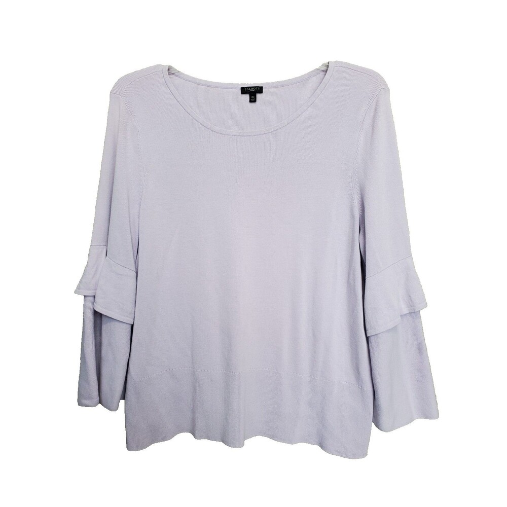 Talbots Woman Cotton Blend Purple Tiered Sleeve Pullover Sweater Size 2X